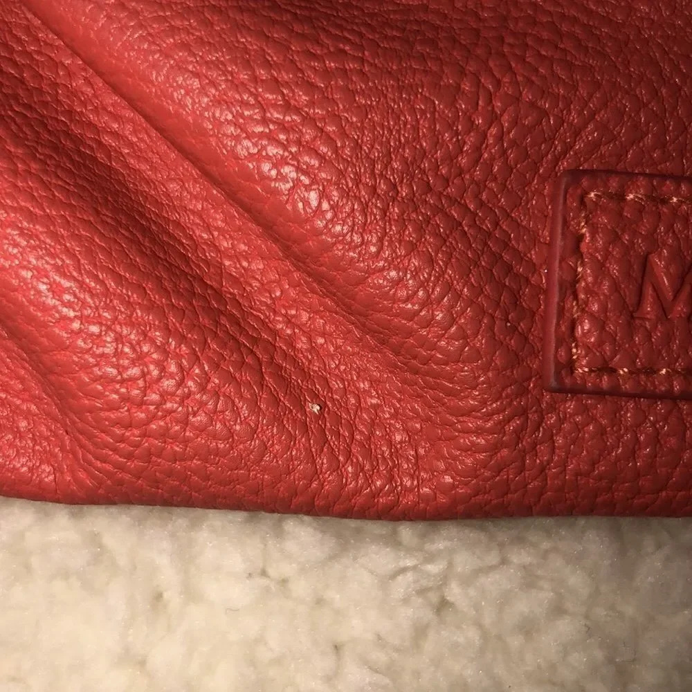Miche Faux Leather Coral Pleated Front Detail Wristlet Wallet Make up Bag